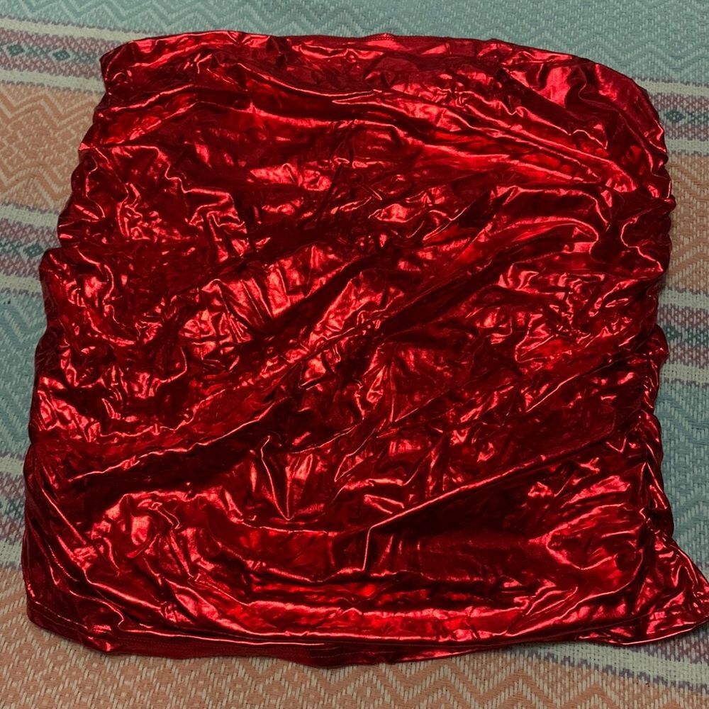 SHEIN Curve Skirt 3X Plus Size Red Metallic Foil Shiny Ruched Clubwear Party